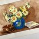 Small watercolor bouquet of yellow flowers signed Gautron 1986