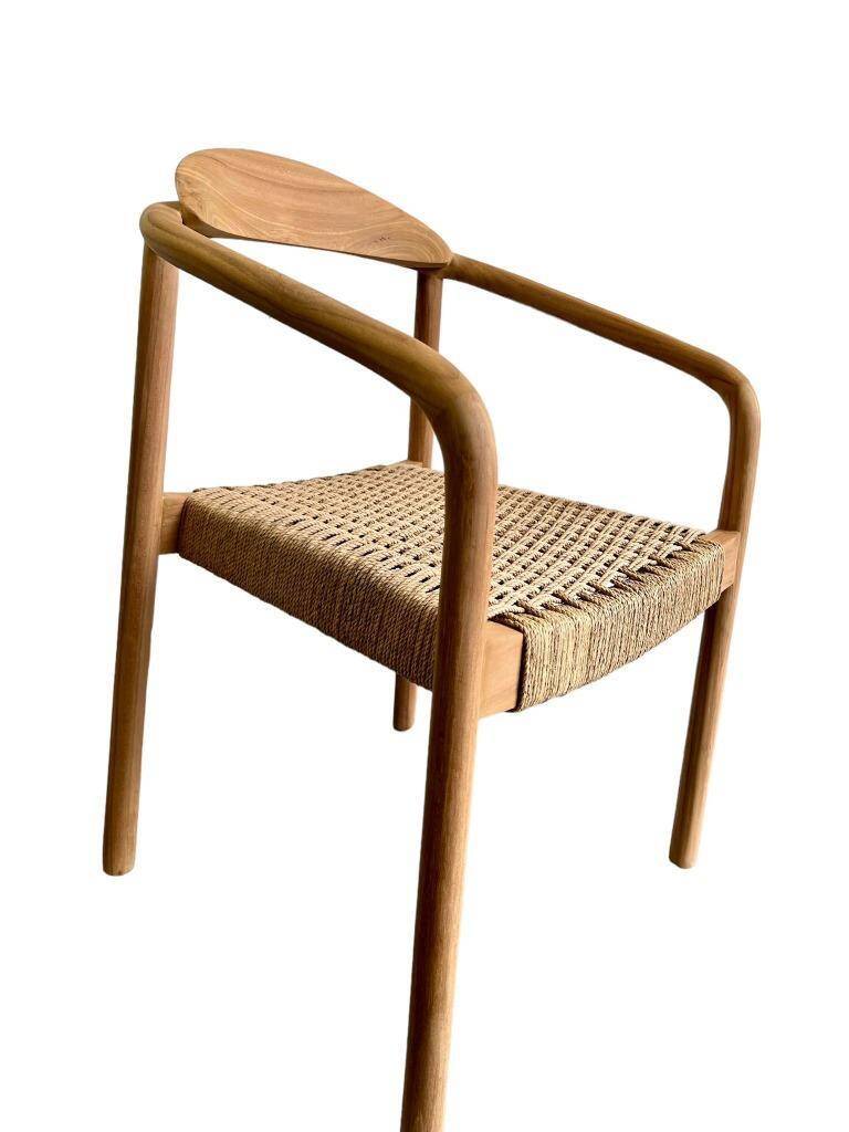 solid wood chair with woven seat and armrests