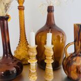 Pair of vintage candlesticks in vintage onyx marble.