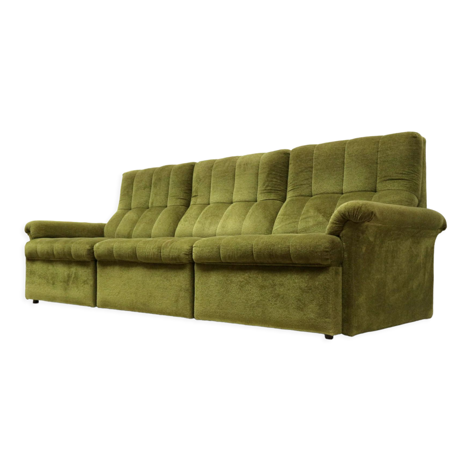 Green velvet vintage element sofa made in the 1970s