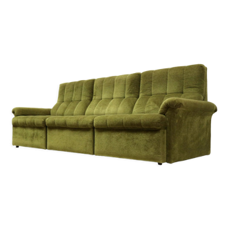Green velvet vintage element sofa made in the 1970s