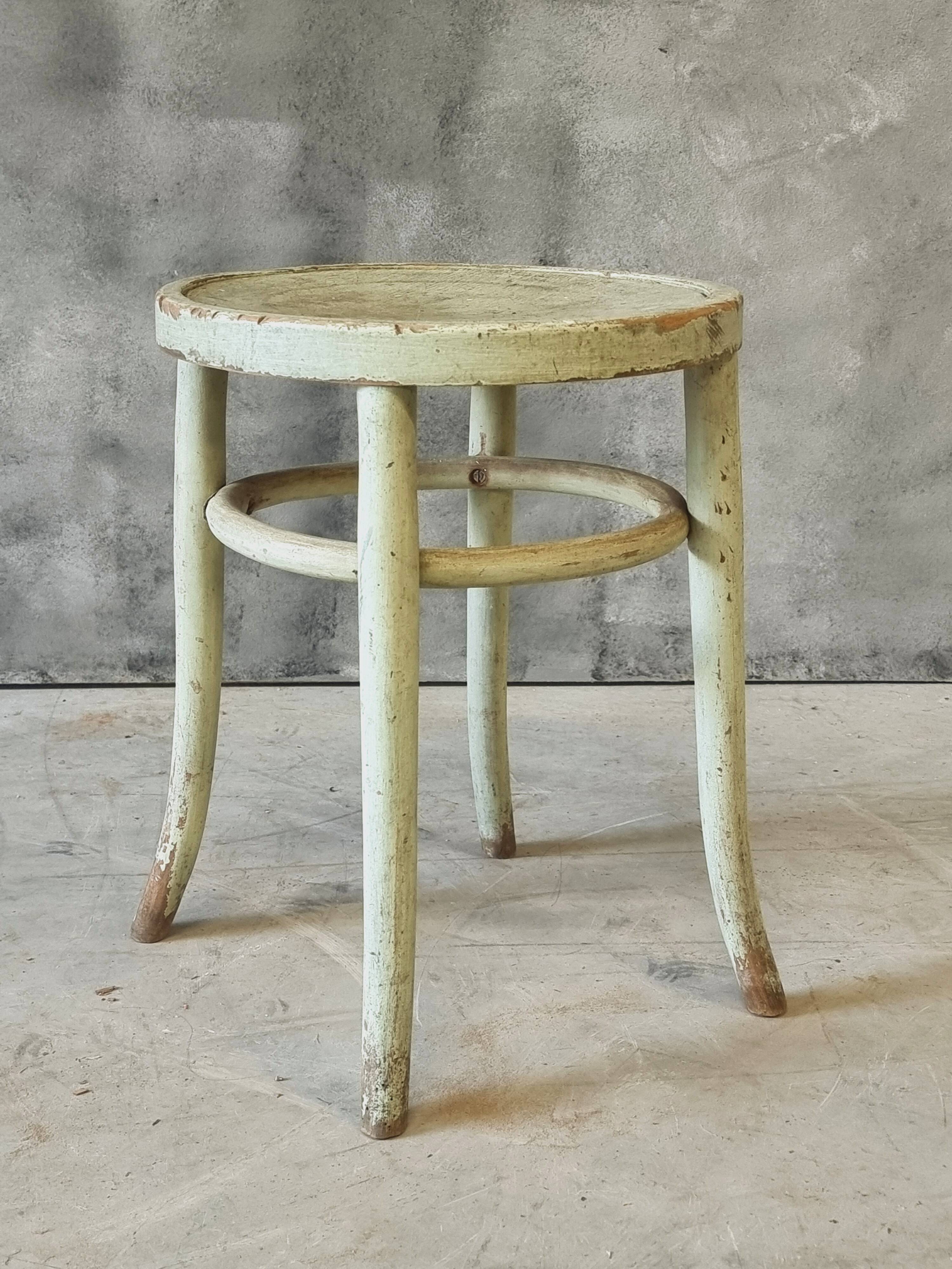 Antique stool side table Thonet style mint green