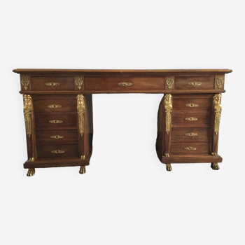 Empire desk with mahogany and oak pedestals