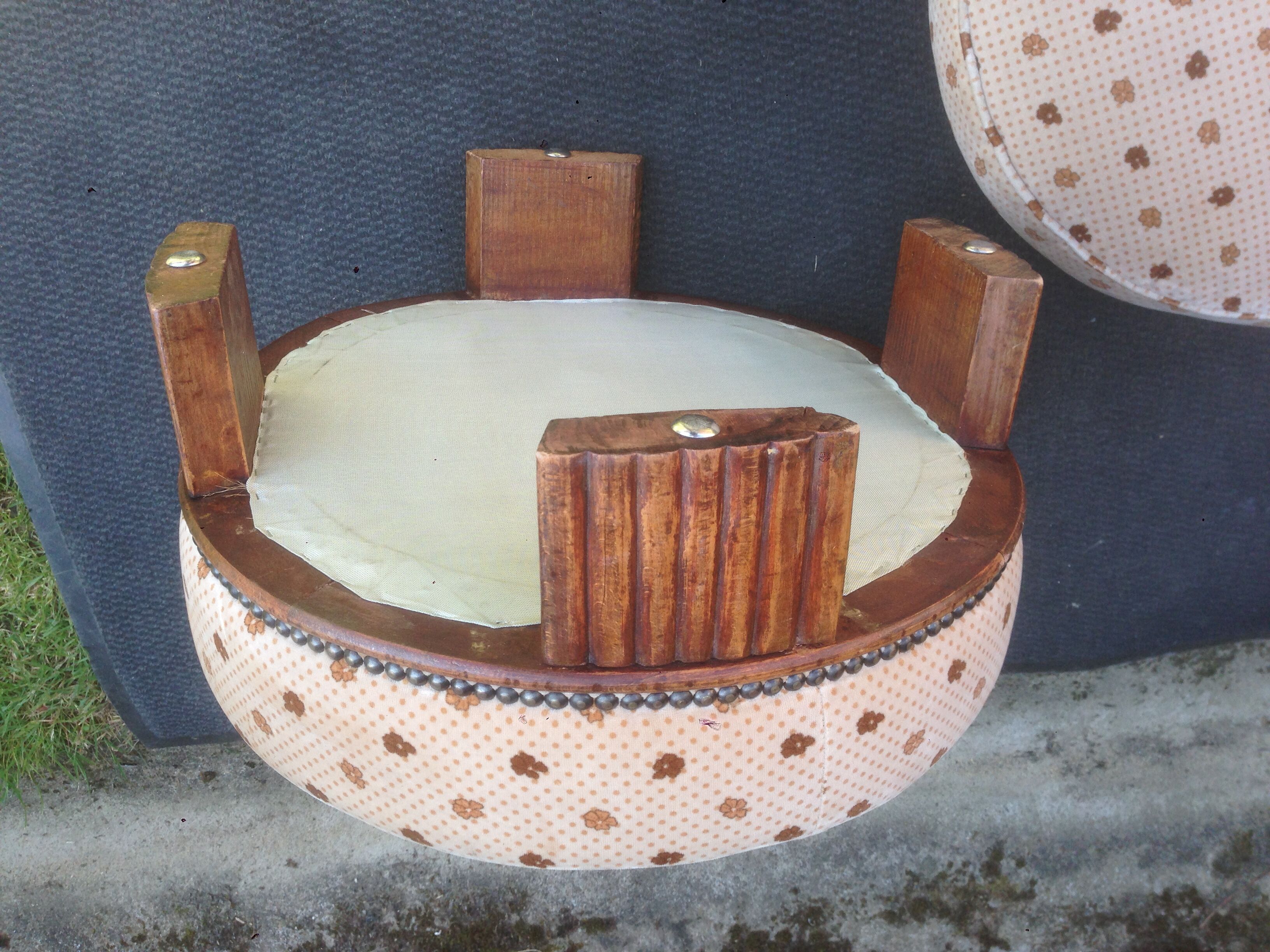 Pouf Art Deco 1930s footing in beech and fabric