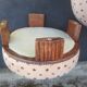 Pouf Art Deco 1930s footing in beech and fabric