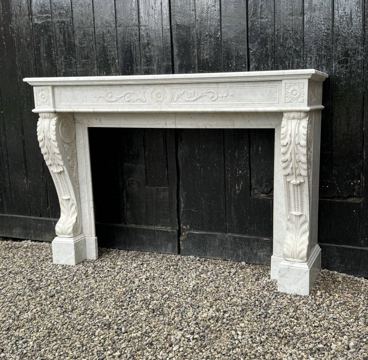 Louis XVI Fireplace In White Carrara Marble Circa 1880