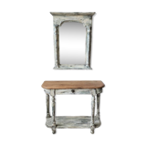 Console and white patinated mirror