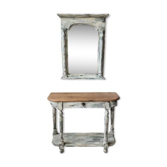 Console and white patinated mirror