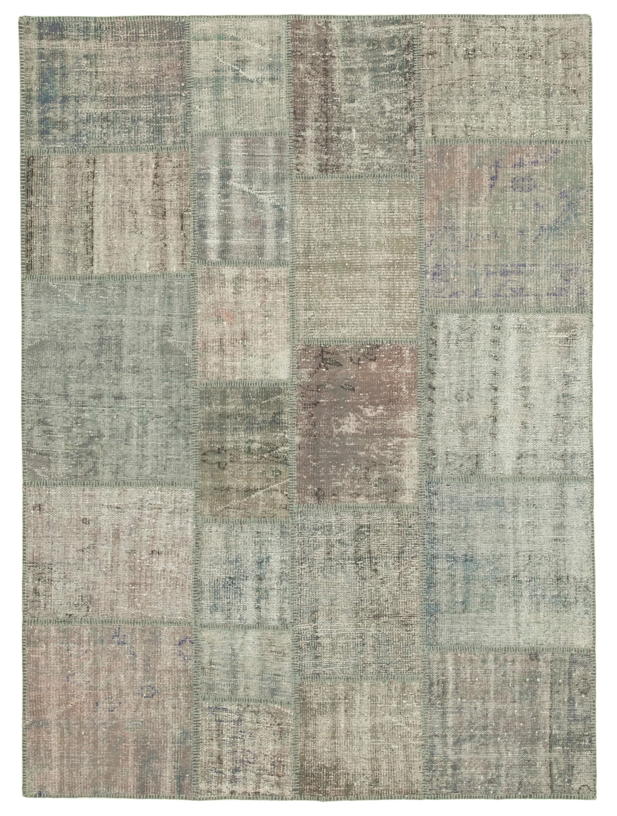 Hand-Knotted Turkish Vintage 177 cm x 243 cm Grey Patchwork Carpet