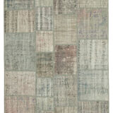 Hand-Knotted Turkish Vintage 177 cm x 243 cm Grey Patchwork Carpet