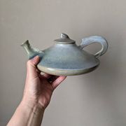 Ceramic teapot, artisanal, Japandi countryside decoration.