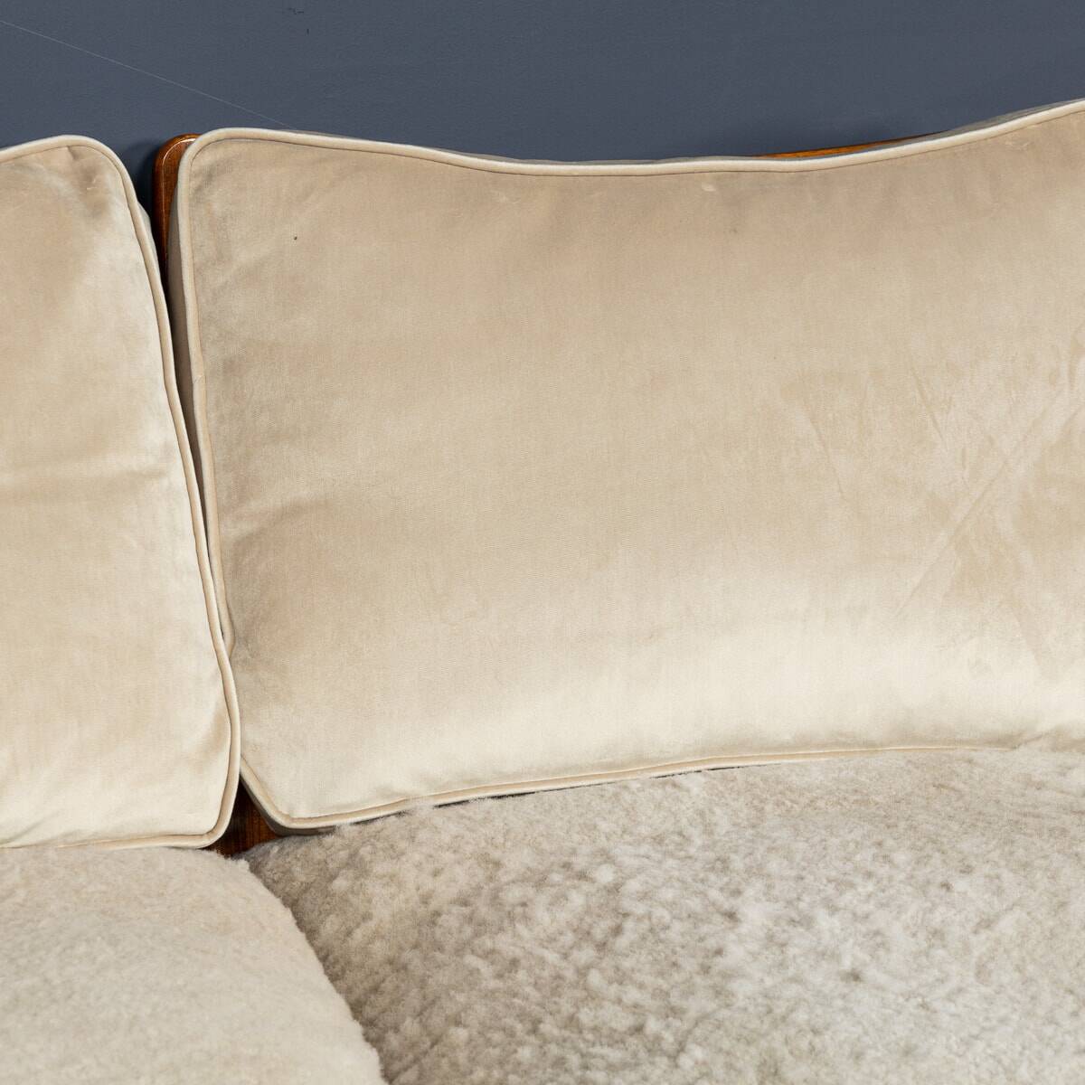 Vintage 20th century cream velvet "tulip" seating suite by km wilkins c1970