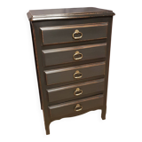 Cherry wood chest of drawers with 5 drawers in aged black.