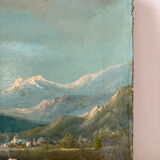 Mountain landscape stroll, oil on canvas signed Rollet.