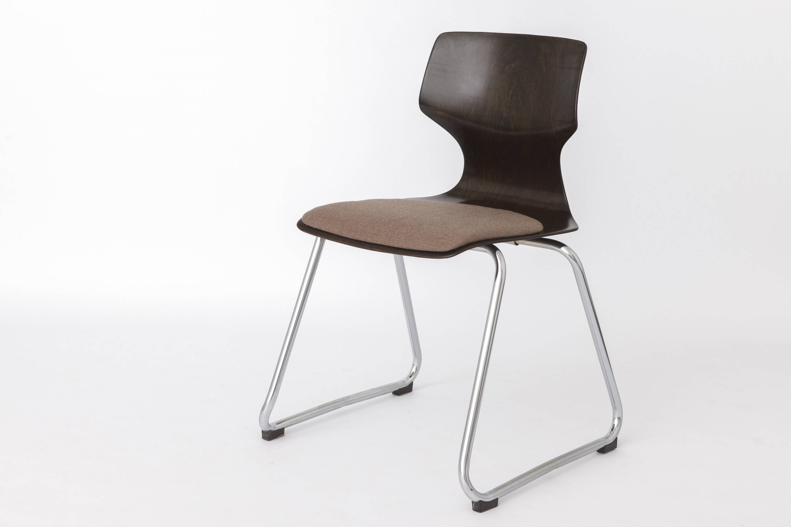Flötotto Pagwood Chair with Fabric Seat, German Vintage Plywood Chair 1970s