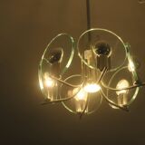 Silver plated chandelier with six crystal glass discs, Italy 1960s