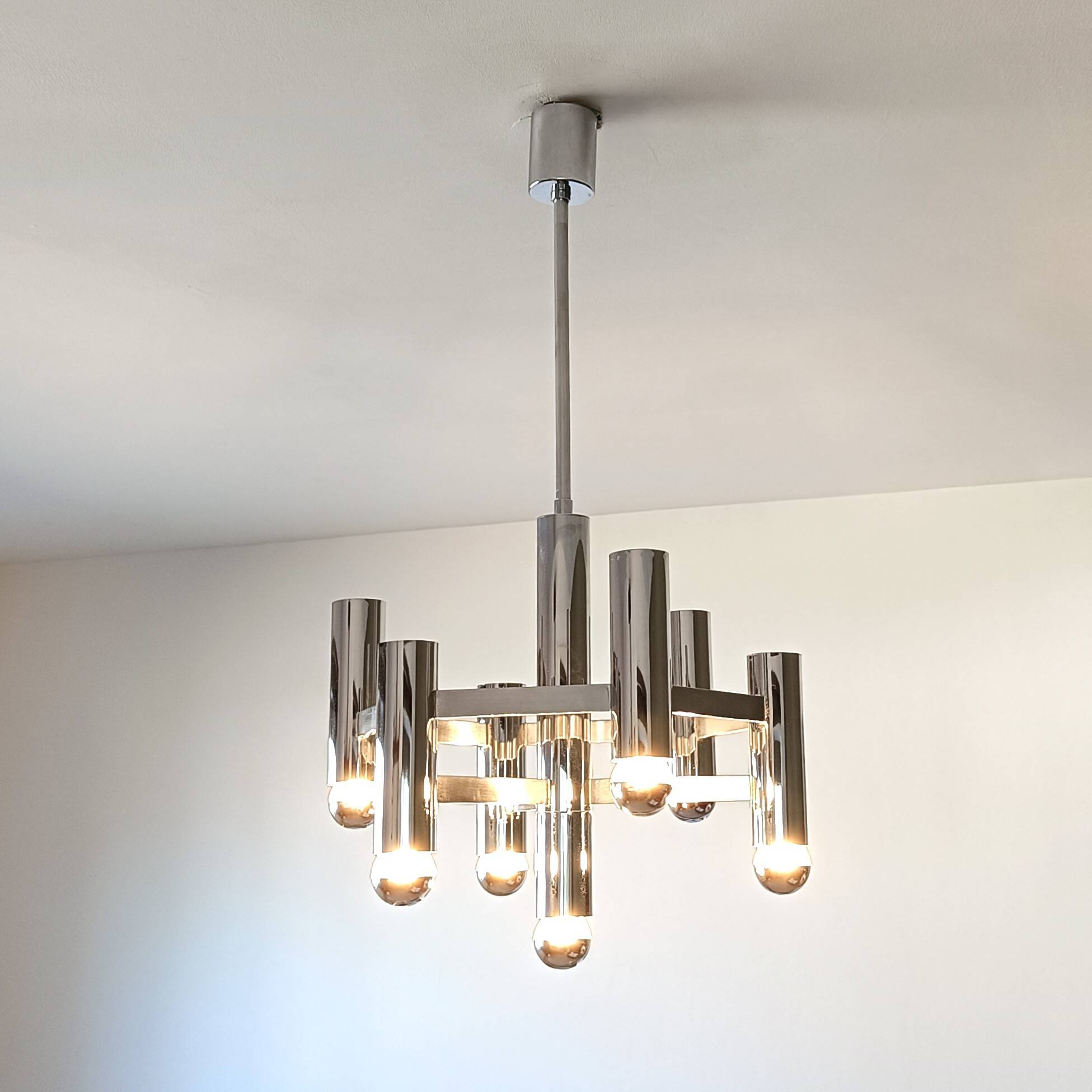 Vintage chandelier in chrome with 7 lightpoints by Sciolari