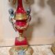 Pair of six-light candelabra in patinated and gilded bronze and spelter.