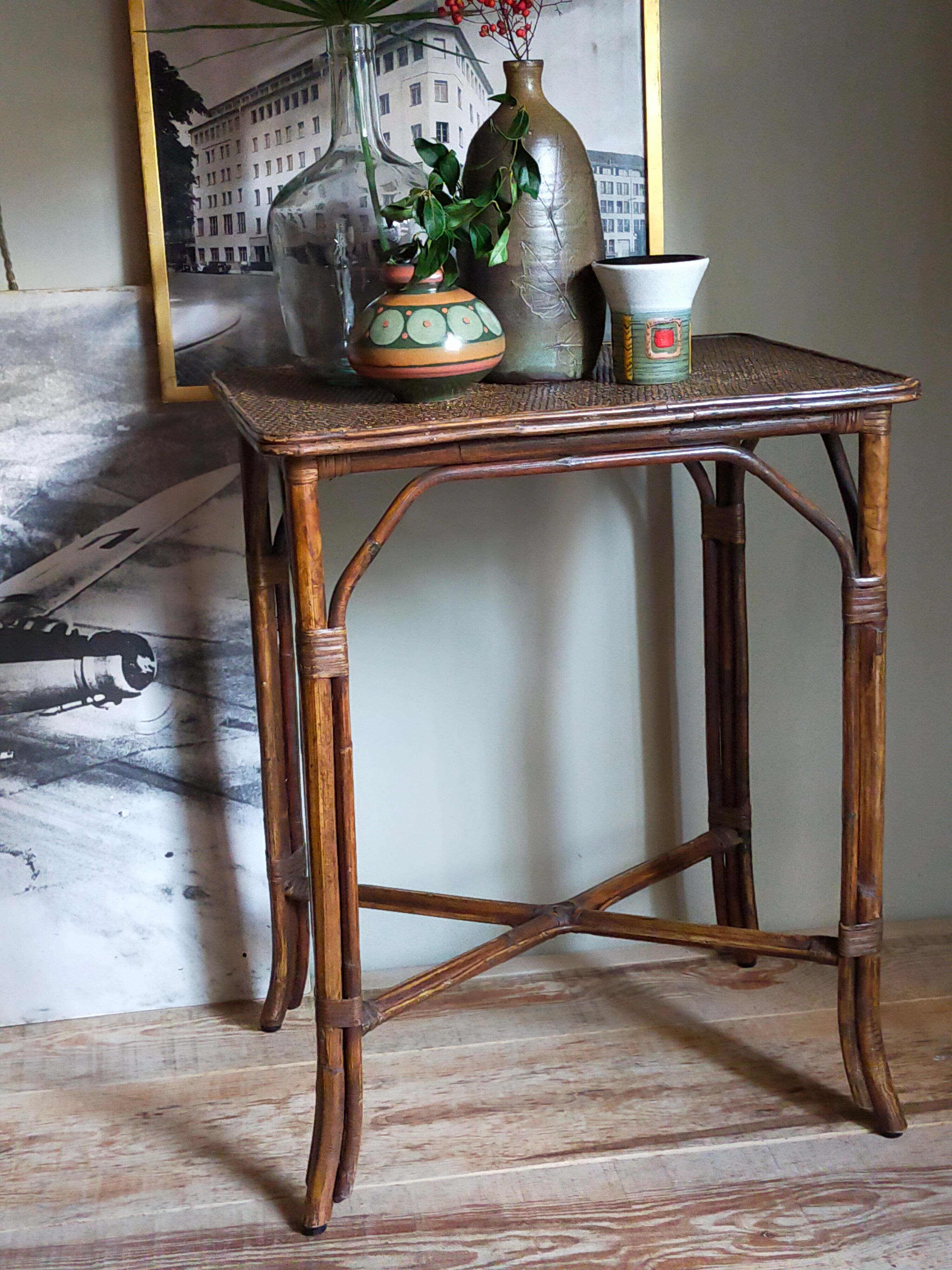 Side service table in old rattan
