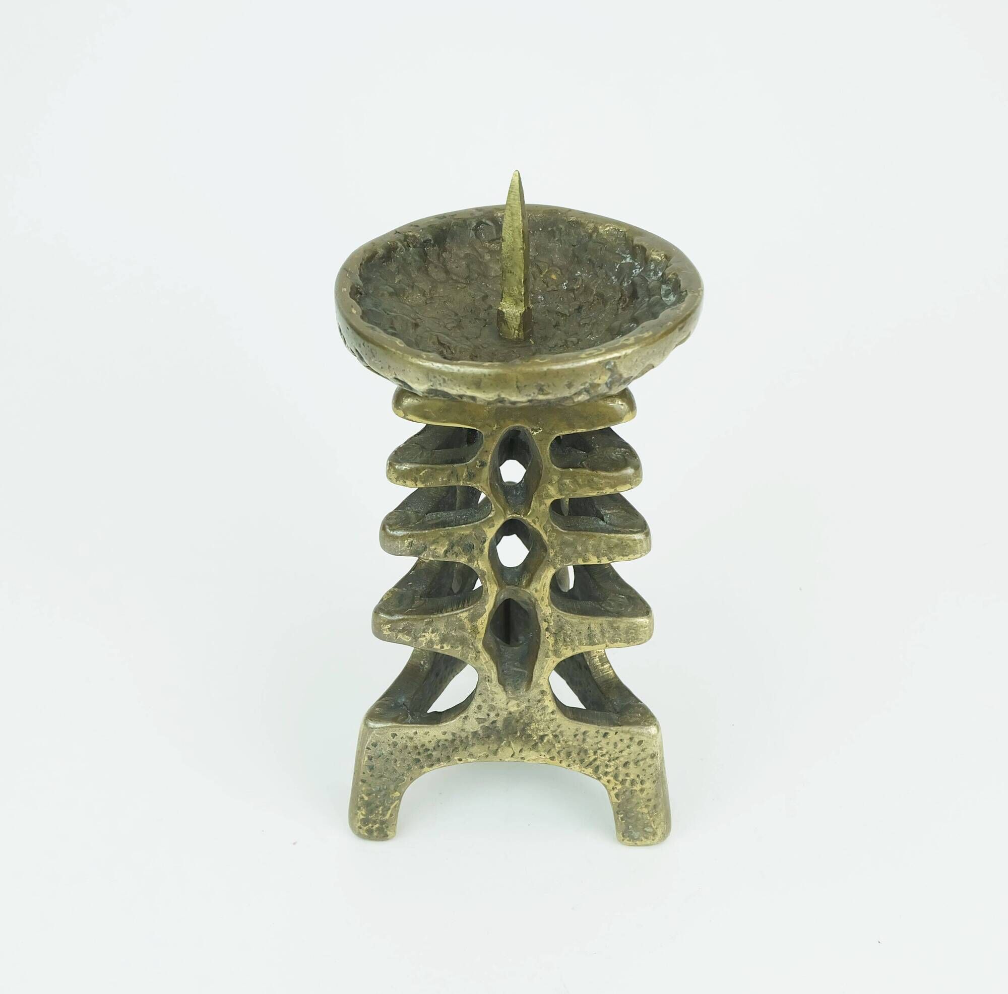 Outstanding 1960s 70s mid century brutalist brass candleholder for one big candle