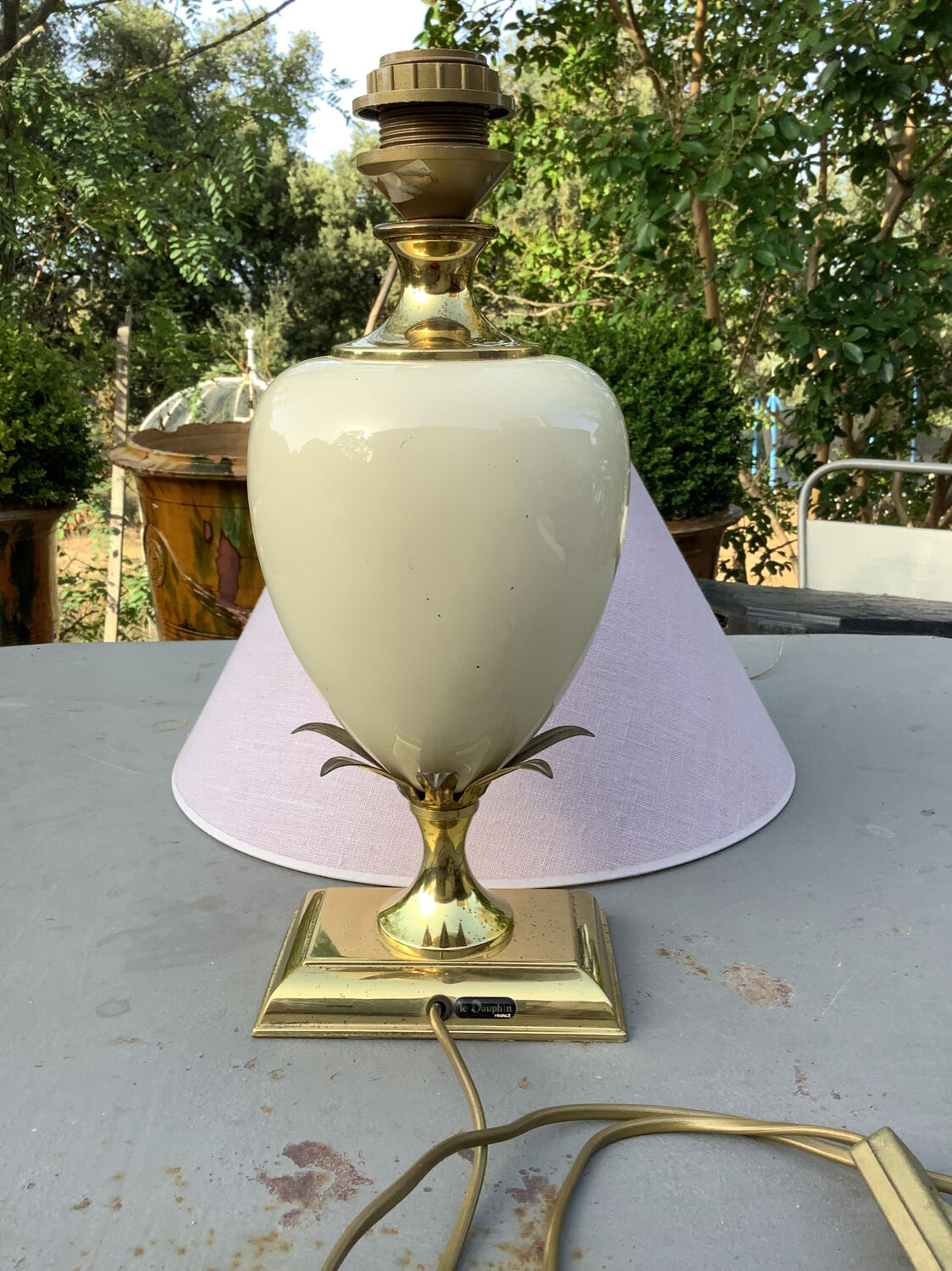Lampe Dauphin Vintage Années 70/80 – Métal Laqué Couleur Écailles De Tortue