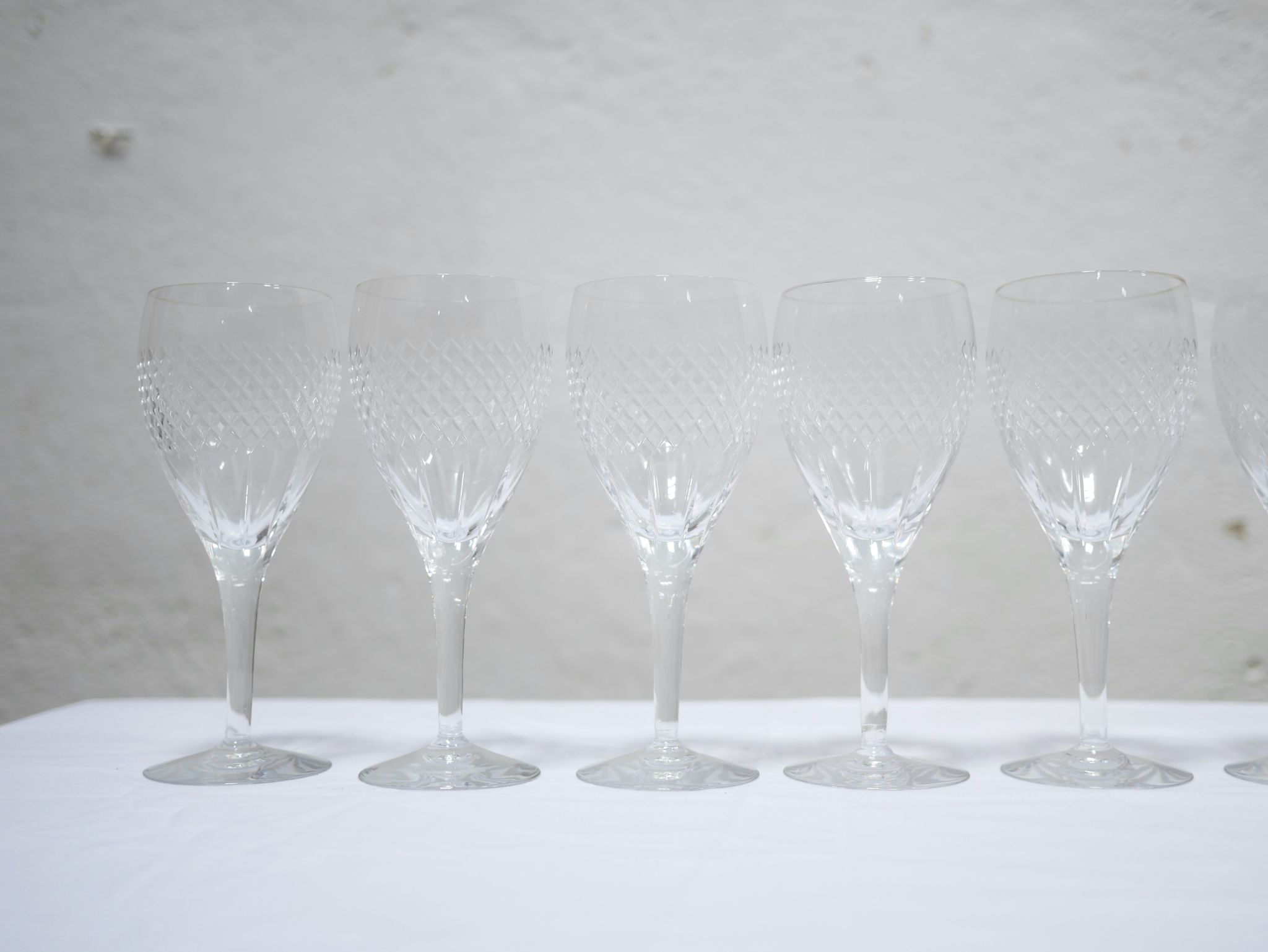 Series of 10 vintage crystal water glasses