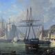 Tableau "Quay in Light", oil on panel, signed Jules d'Évry – Mid 19th century