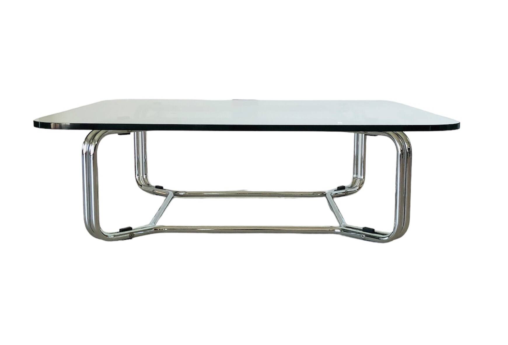 Glass and chrome metal coffee table, Italy 1970s