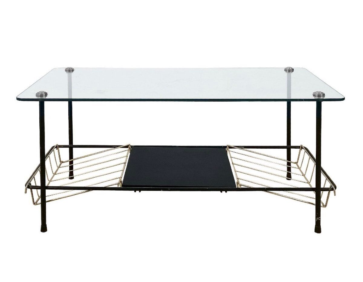 Black Steel Coffee Table with Magazine Rack attributed to Pierre Guariche for Airborne, 1950s