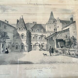 Old lithograph engraving House of Henry II and Diana of Poitiers
