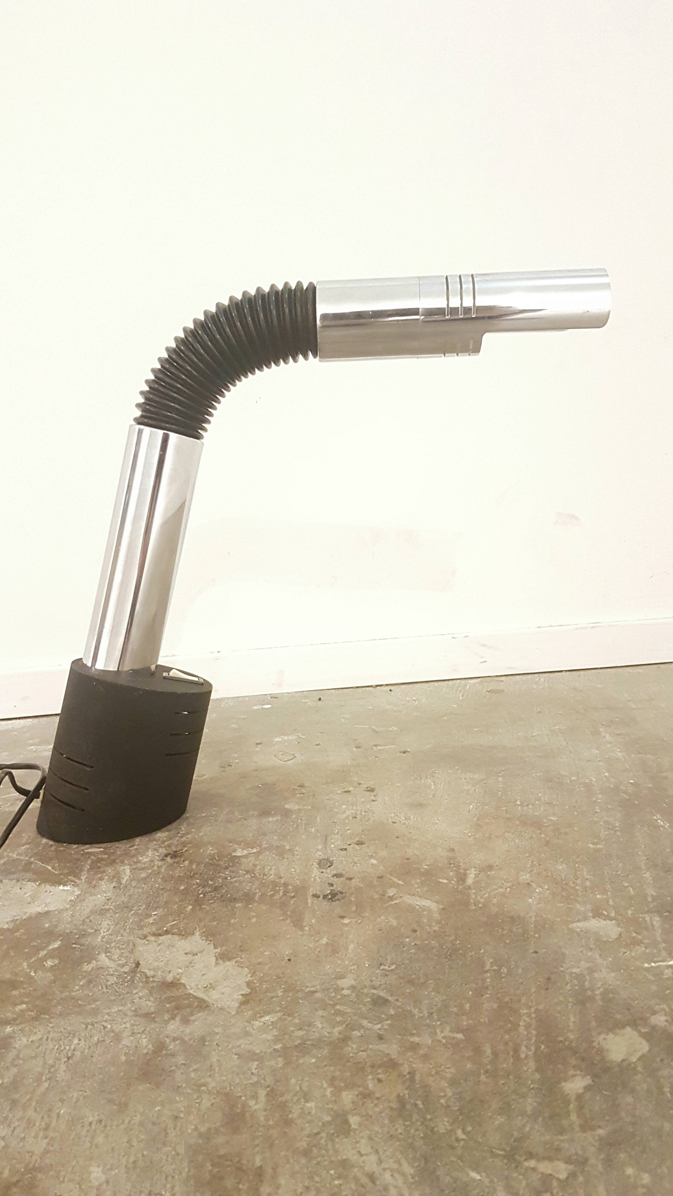 Vintage Italian Targetti Sankey 'Elbow' series Desk Lamp, Chrome and Flexible with metal foot, 1970s