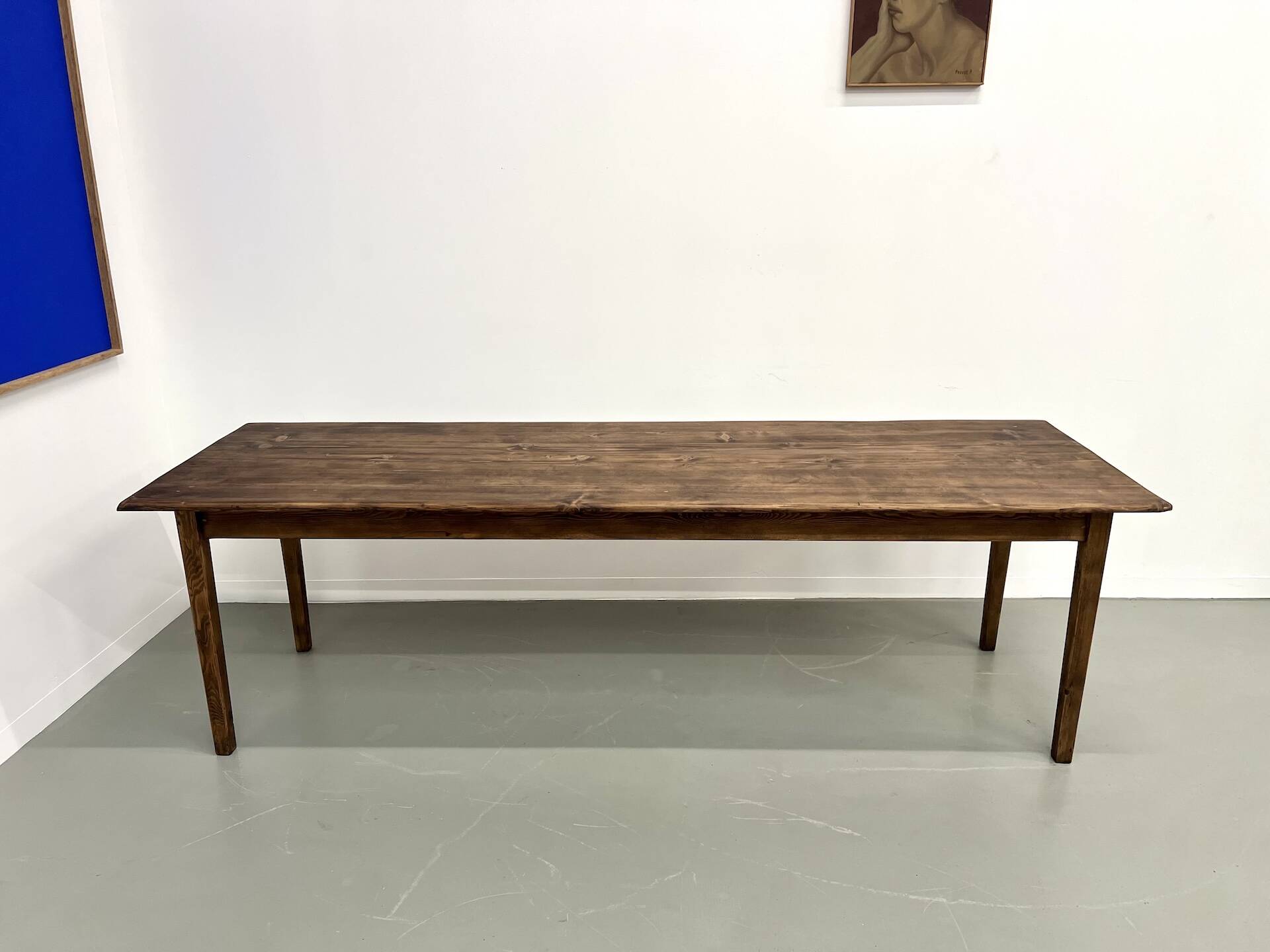 Large solid pine farmhouse table with spindle legs