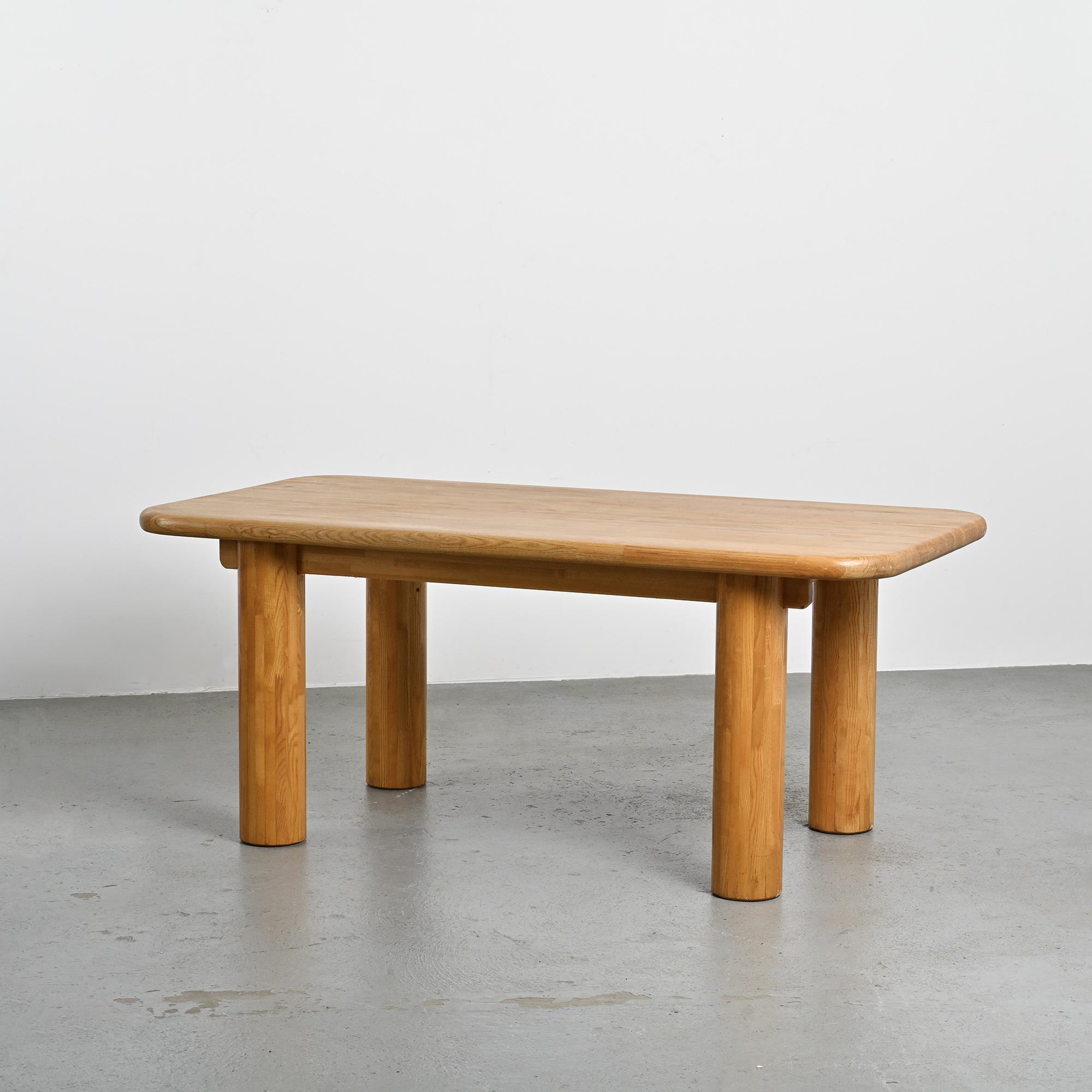 Dining table in glued laminated pine, France, around 1970.