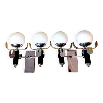 Pair Brutalist double wall sconce lights