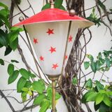 Luminaire suspension lustre  en laiton et verre a decor d etoile