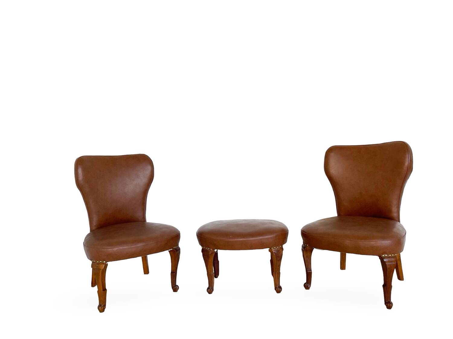 Ensemble de chaises d'appoint et tabouret pour pied, années 1950.