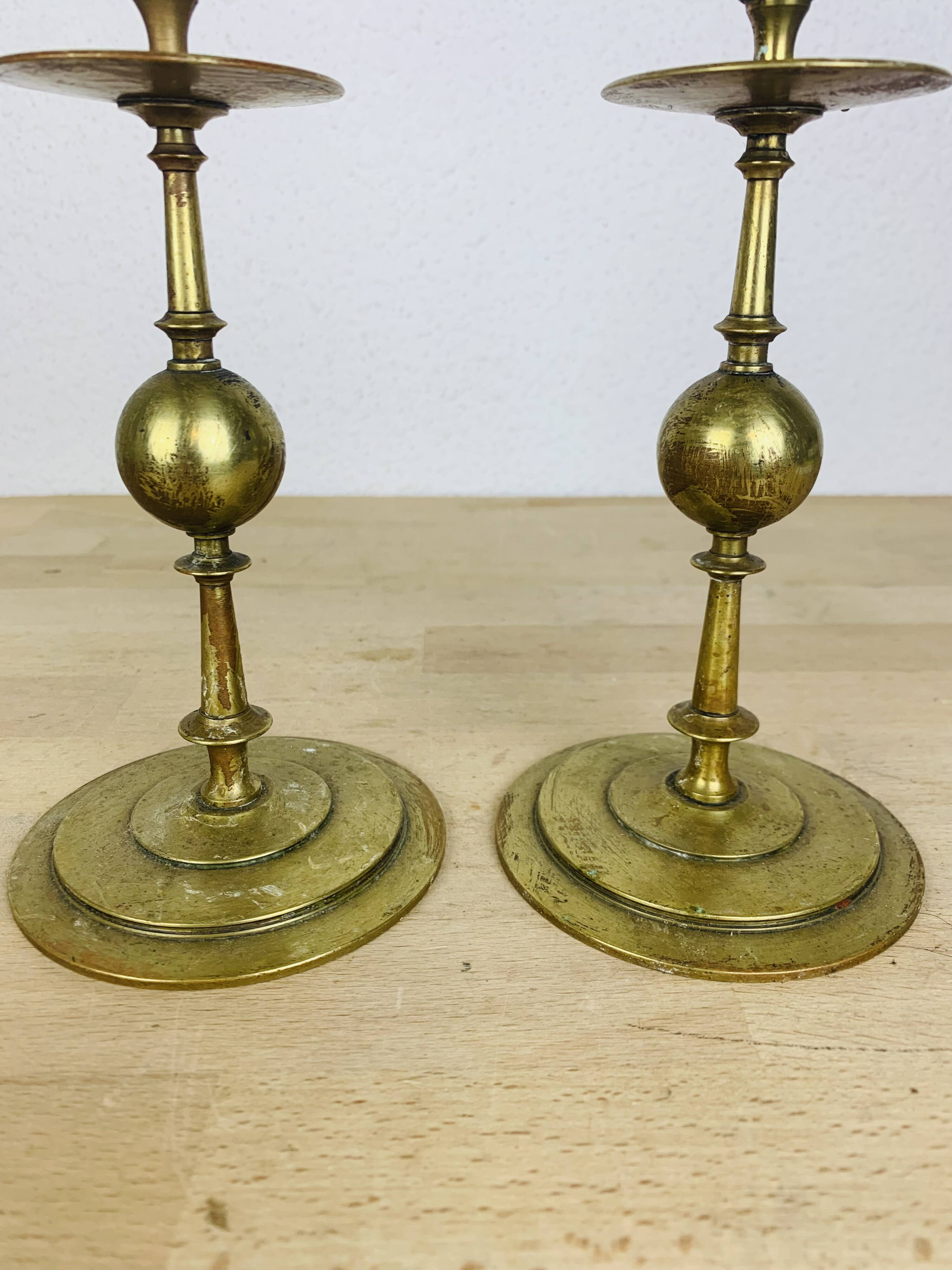 Pair of vintage gilded brass candlesticks