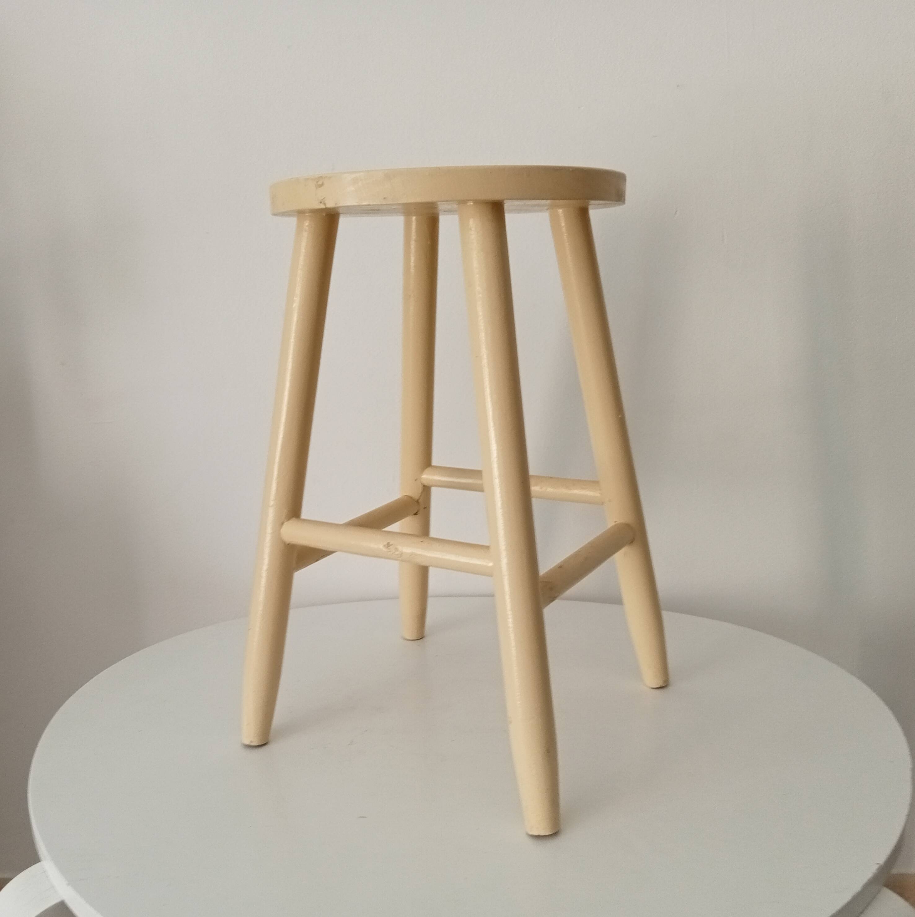 Vintage artisanal turned wooden stool from the 70s