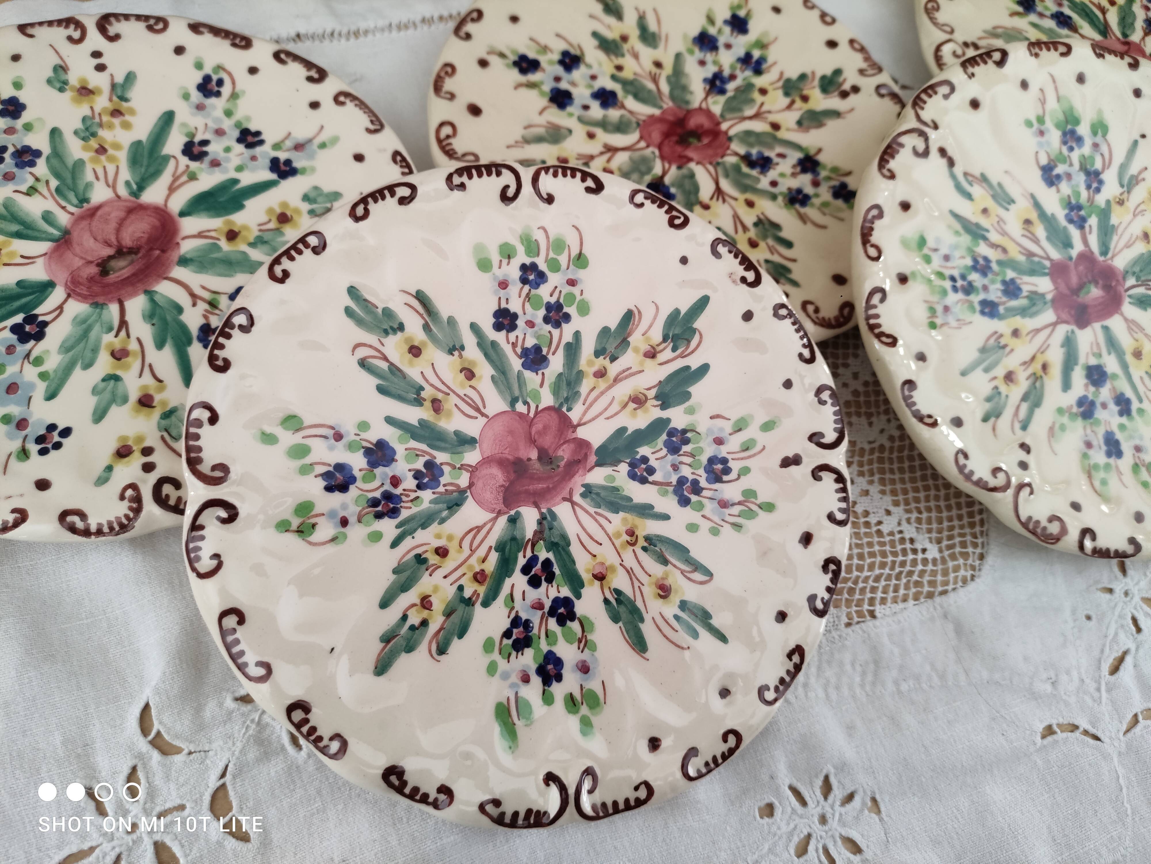Dessert service 6 pieces 5 people ceramic signed Berger Antibes