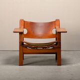 Børge Mogensen Spanish Chair in Cognac Leather and Oak for Fredericia, 1967