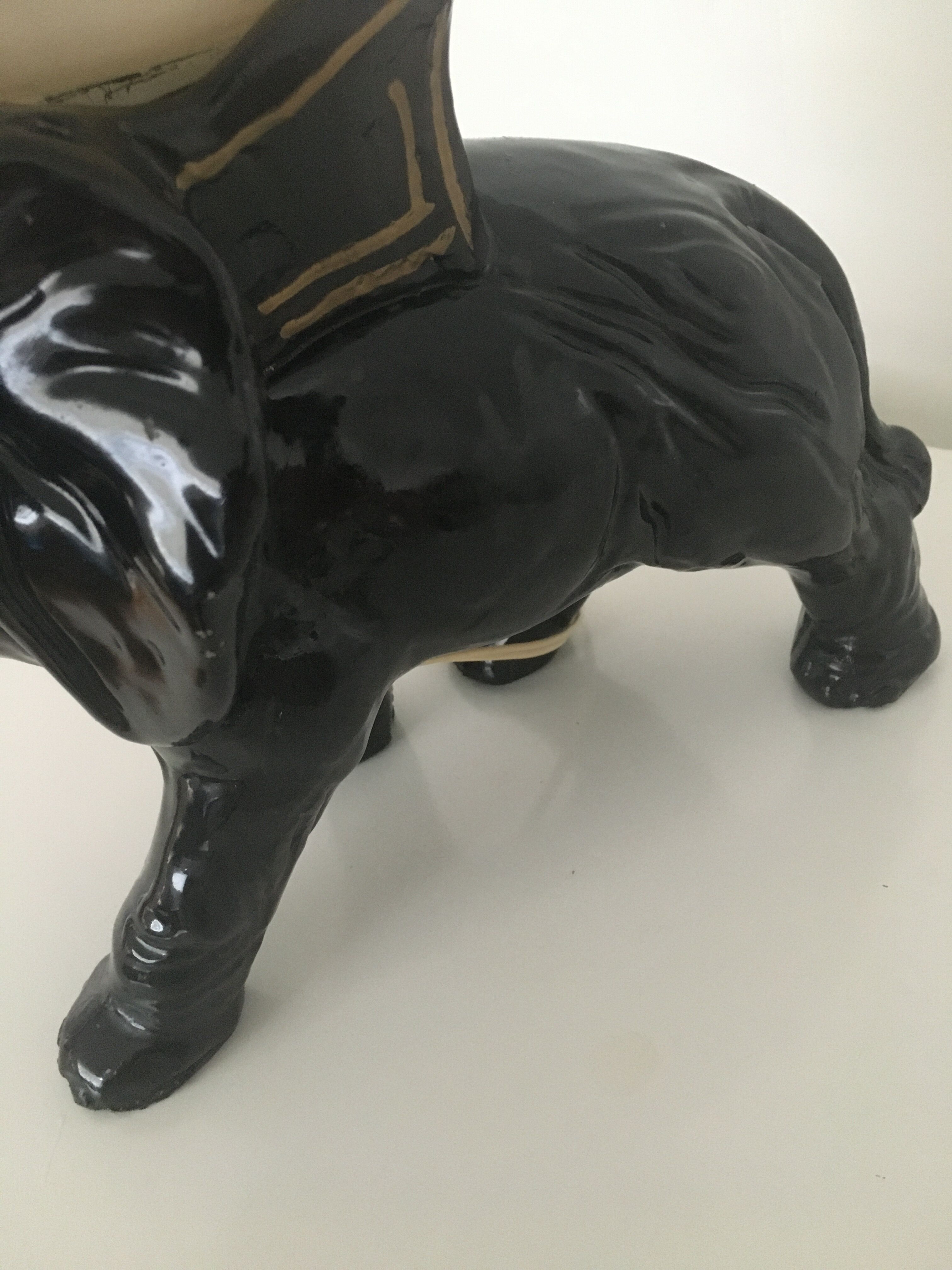 Black ceramic elephant lamp and white opaline ball 1970