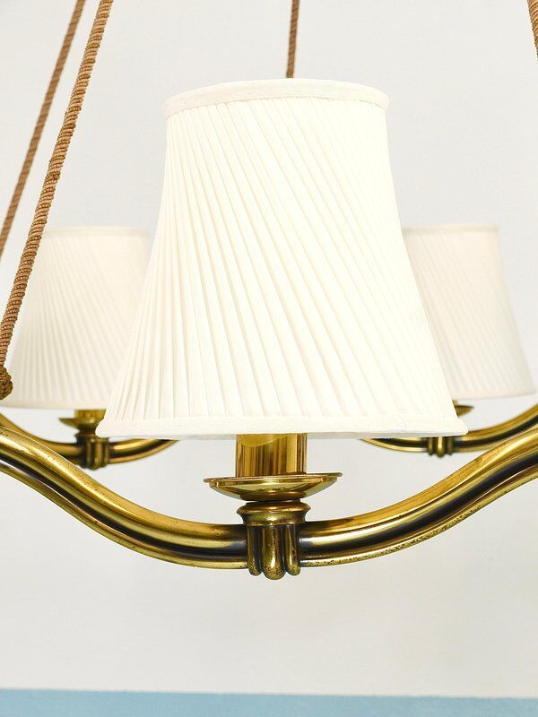 Large Viennese Modernism curved brass wave chandelier by Hugo Gorge, 1940s