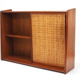 Arne Wahl Iversen Wall Mirror & Shelf Cabinet, Teak & Cane for Brenderup Denmark