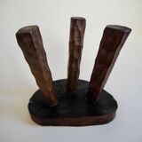 Pair of wooden tripod stools