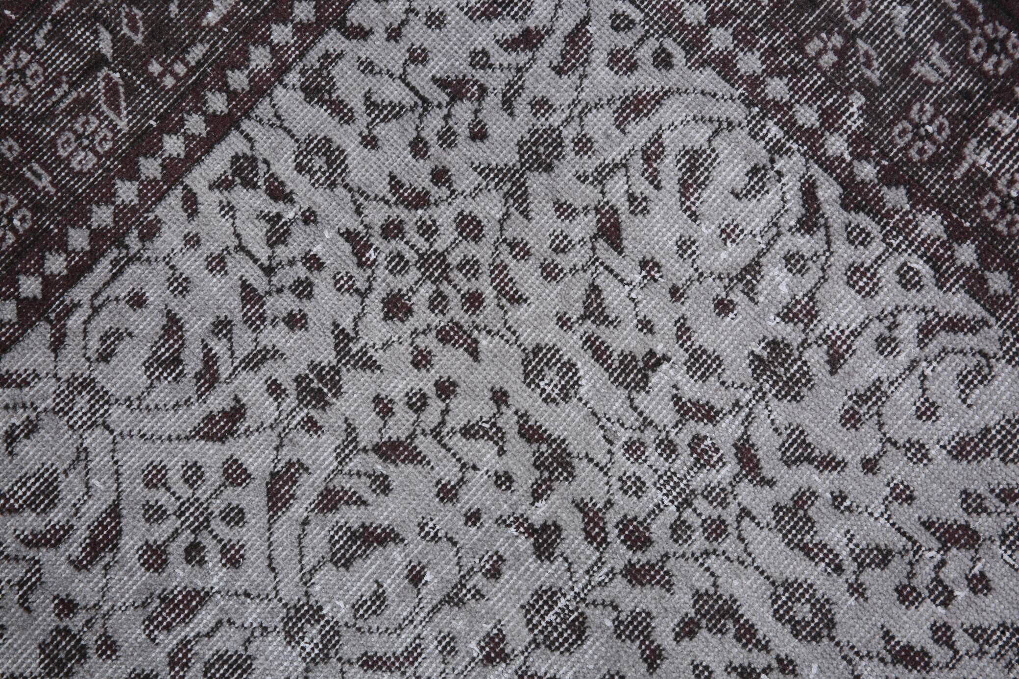 4x7 Turkish Floral Gray & Black Vintage Rug, 124x208Cm