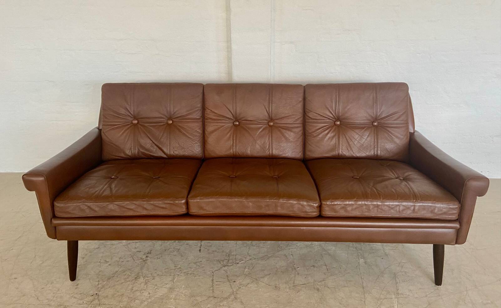 Vintage Danish retro Svend Skipper 3 person sofa in chestnut brown leather