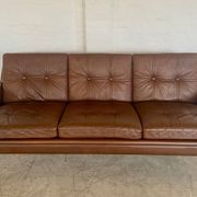 Vintage Danish retro Svend Skipper 3 person sofa in chestnut brown leather