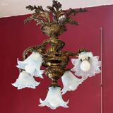 Solid bronze chandelier with moving arms, 19th century, opalescent tulips