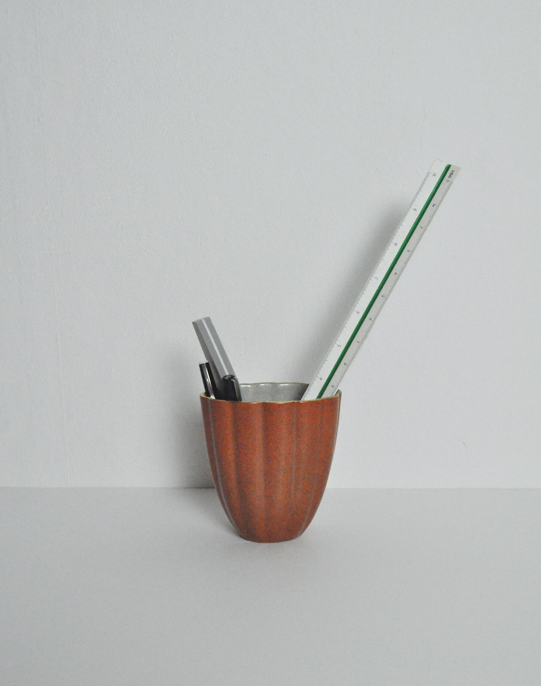 Crackle glaze porcelain vase, gold and orange-brown on grey, Denmark 1930s