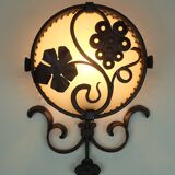 1970s WALL LAMP wrought iron and parchment koch & sons brutalist rustic